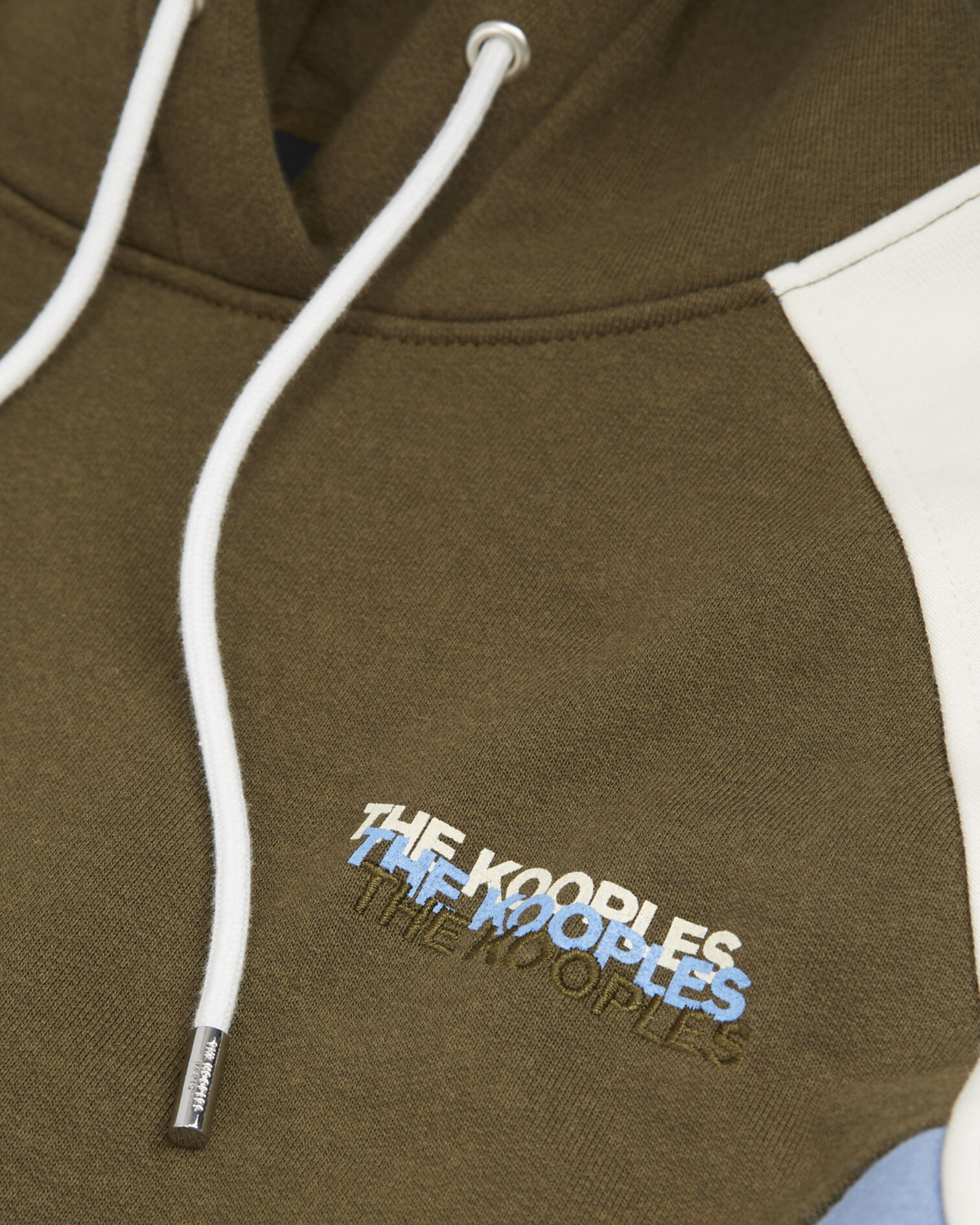 Hooded blue and khaki sweatshirt with logo on chest, BLEU KAKI ECRU, hi-res image number null