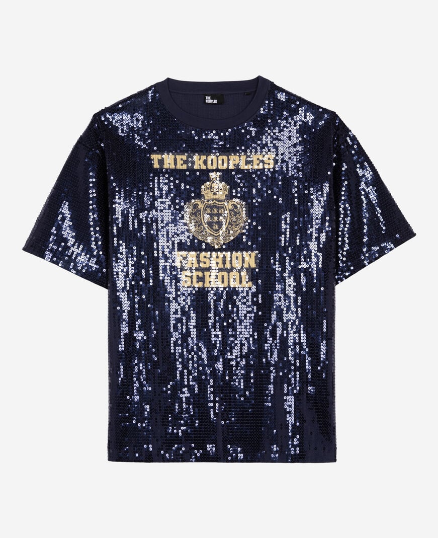 The Kooples DAMEN DARK NAVY t-shirt mit pailletten und blauem siebdruck