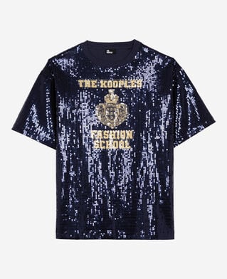 The Kooples DAMEN DARK NAVY t-shirt mit pailletten und blauem siebdruck