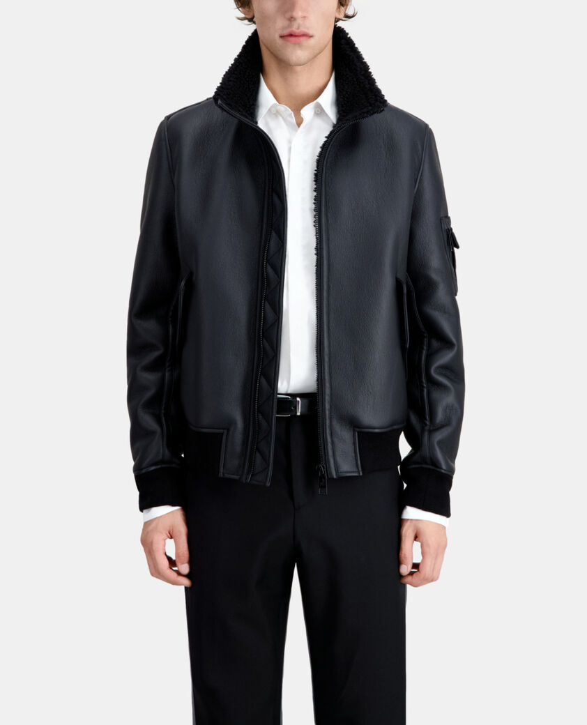 The Kooples HOMME BLACK blouson noir imitation peau lainée