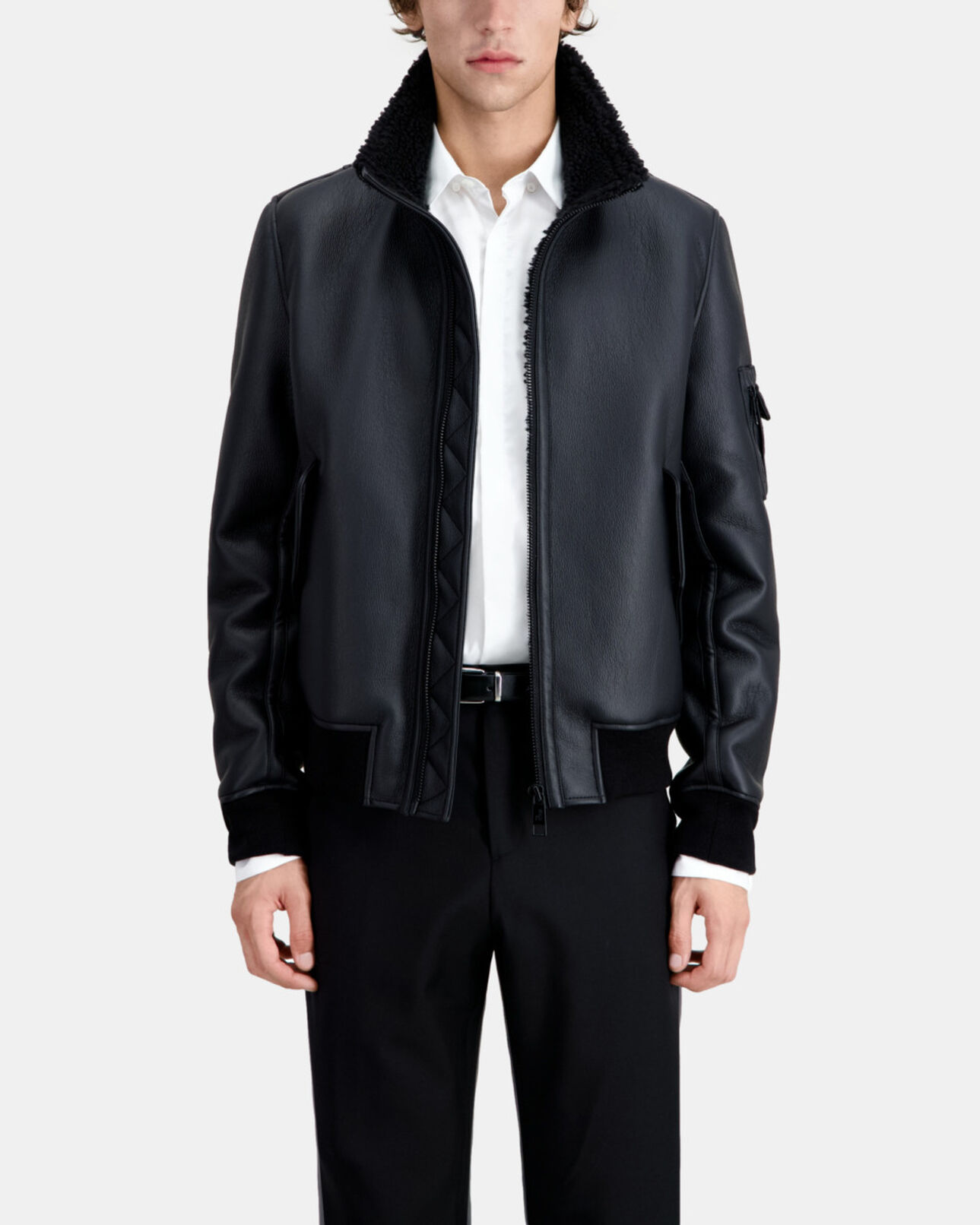 The Kooples HOMME BLACK blouson noir imitation peau lainée