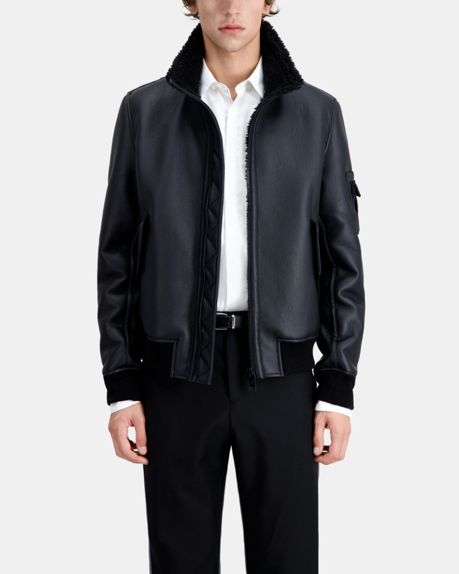 Blouson noir imitation peau lainée, BLACK, hi-res image number null