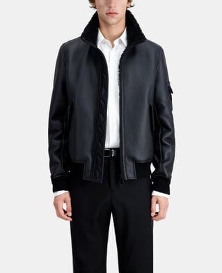 The Kooples HOMME BLACK blouson noir imitation peau lainée
