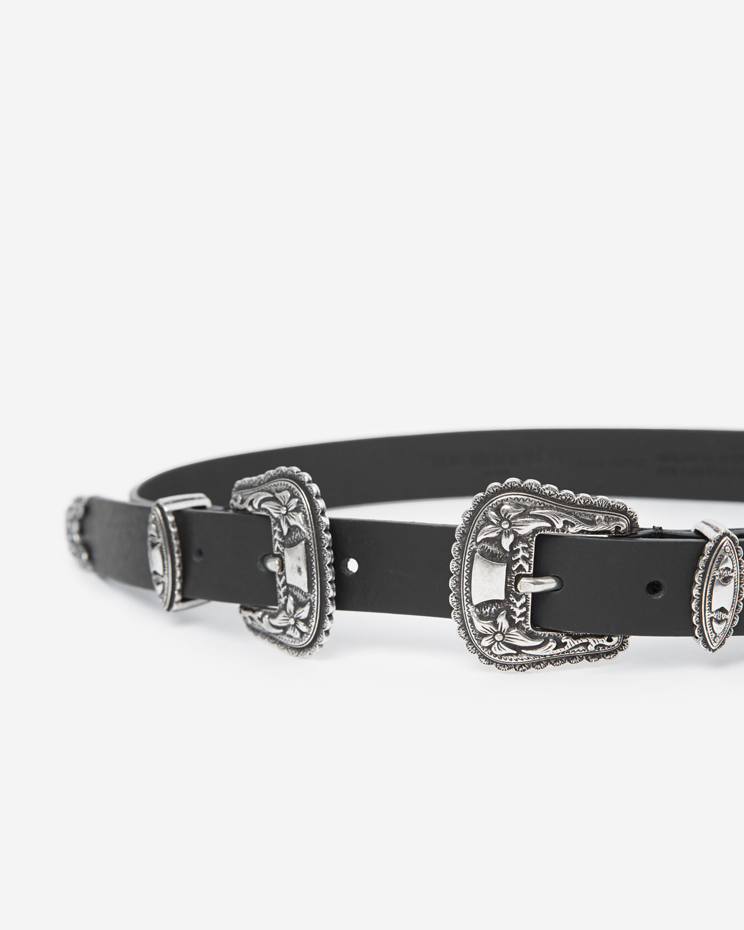Ceinture en cuir fine double boucle, BLACK, hi-res image number null