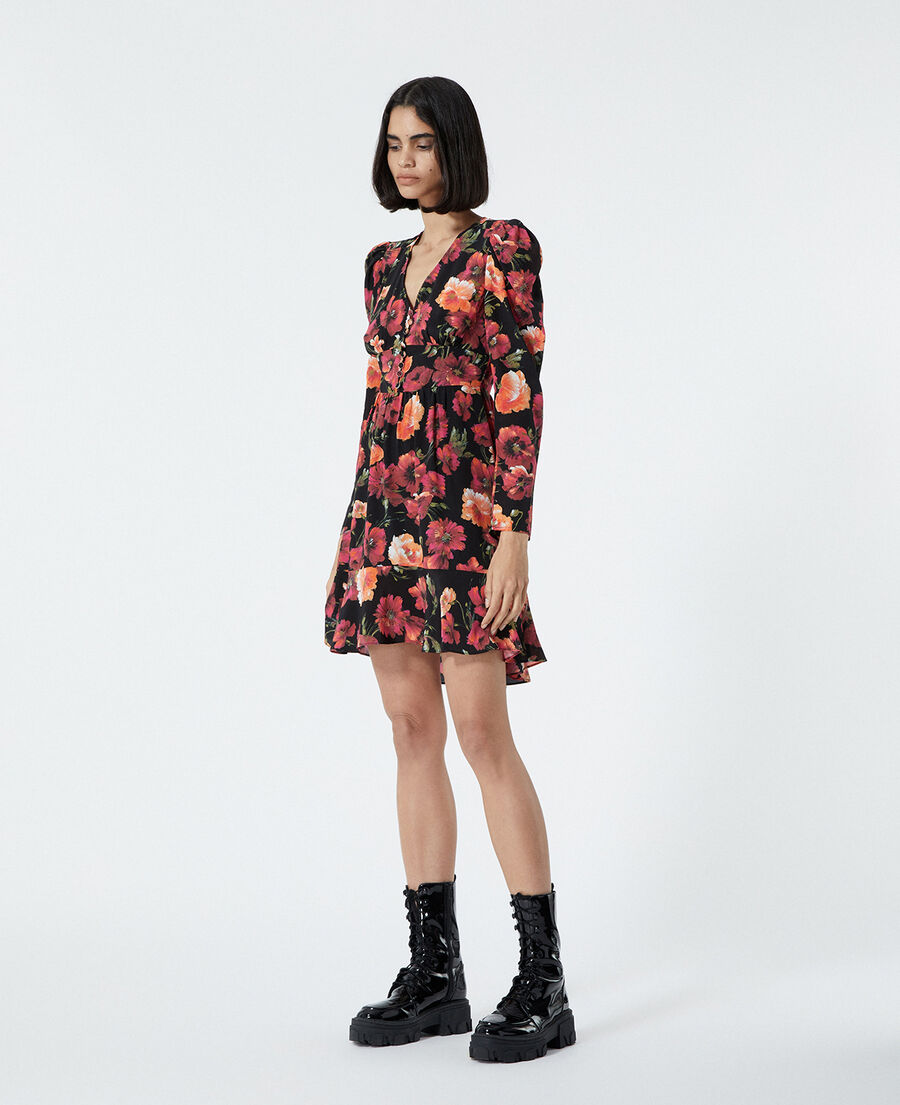 short floral printed silk dress