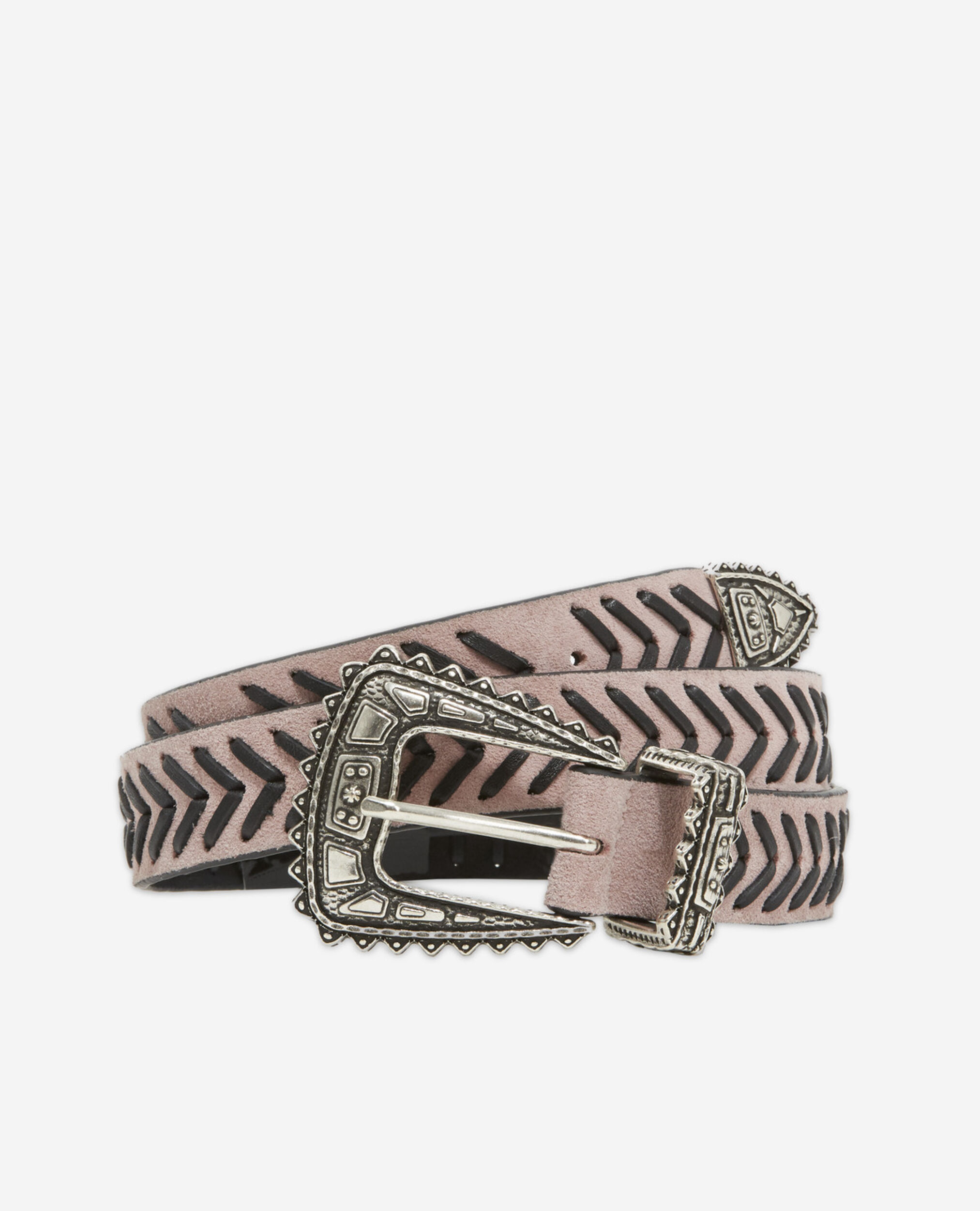 Thin pink leather belt with braided detail, PINK, hi-res image number null