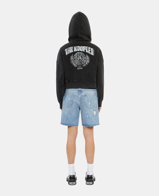 The Kooples FEMME BLACK WASHED sweatshirt à capuche avec sérigraphie noir