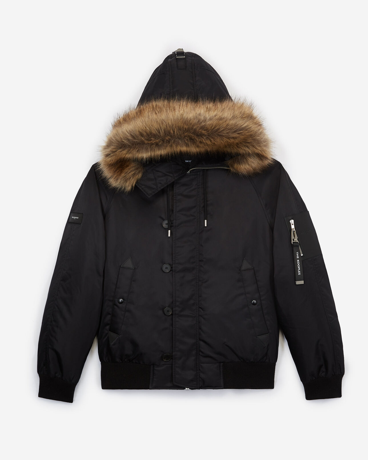 The Kooples MEN BLACK hooded furry black down jacket
