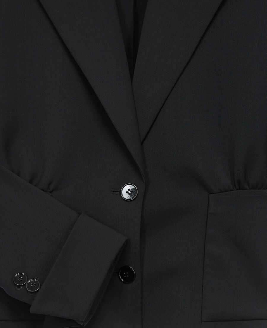 veste laine noire courte à fronces