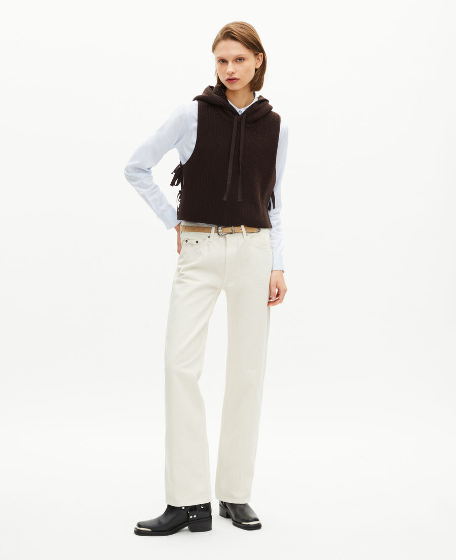 The Kooples FEMME CHOCOLATE pull sans manches en laine et coton marron