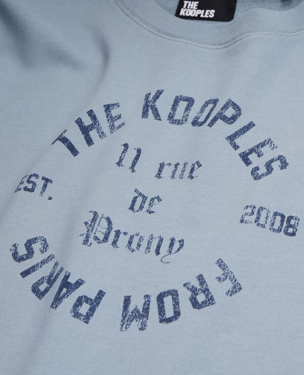 The Kooples MEN BLUE GREY light blue sweatshirt with 11 rue de prony serigraphy