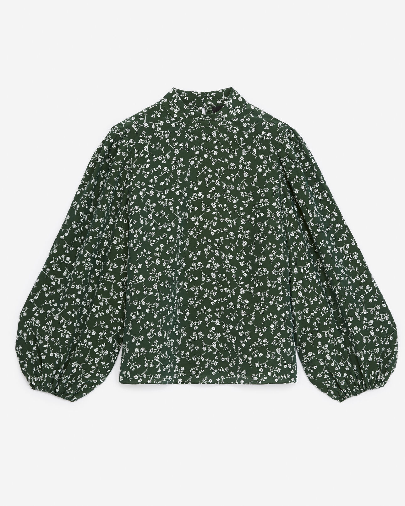 The Kooples FEMME GREEN/ECRU top fluide vert écru fleuri col montant