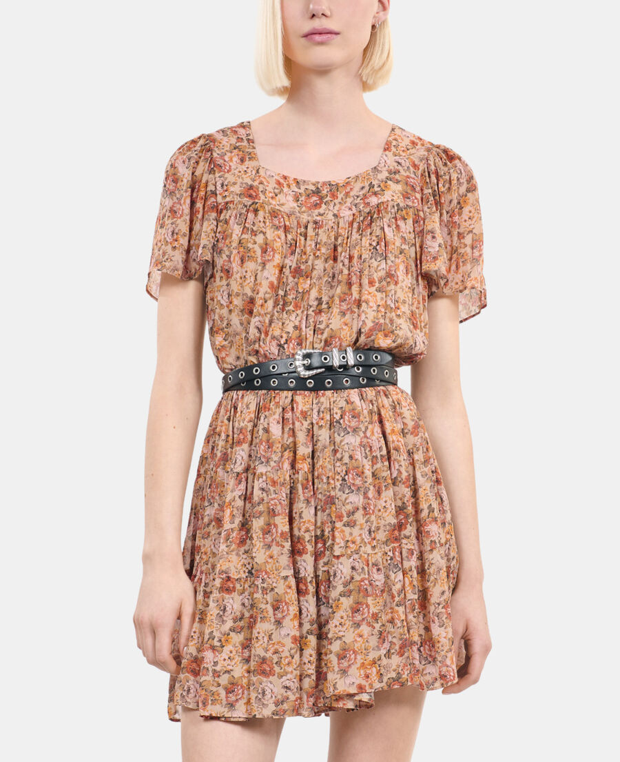 The Kooples F CAMEL / BROWN floral print short dress
