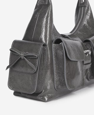 The Kooples FEMME GREY sac amelia en cuir craquelé gris