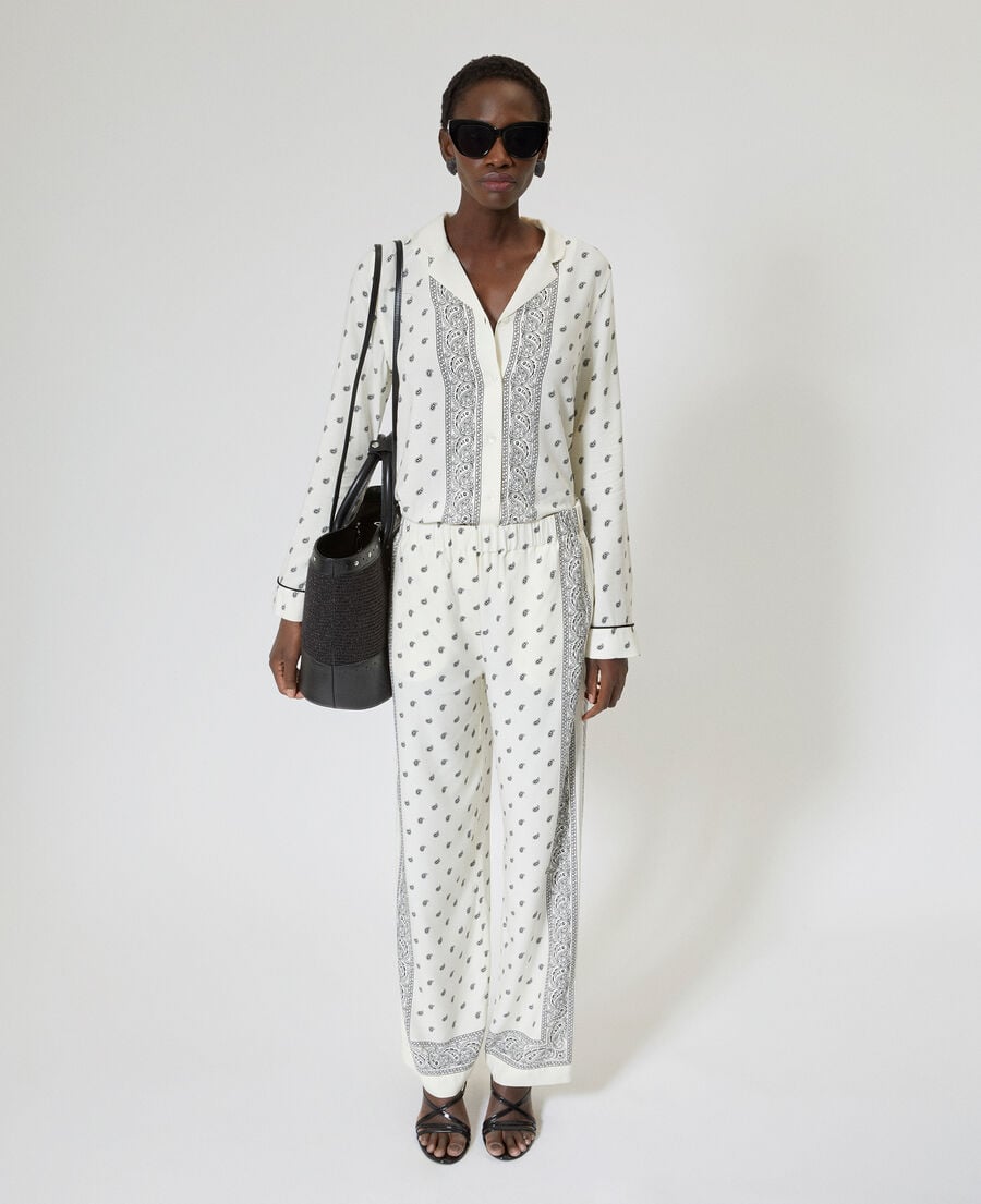 The Kooples WOMEN WHITE / BLACK straight-leg bandana print pants ecru