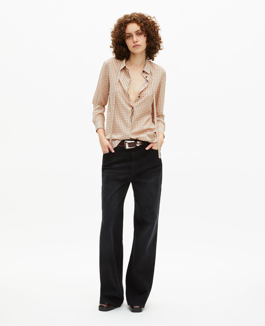 The Kooples F BEIGE / RED shirt with beige polka-dot lavaliere