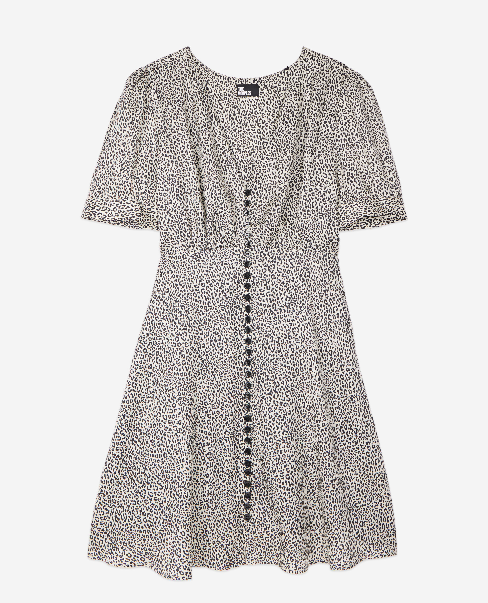 Short printed dress with buttons, BLACK WHITE, hi-res image number null