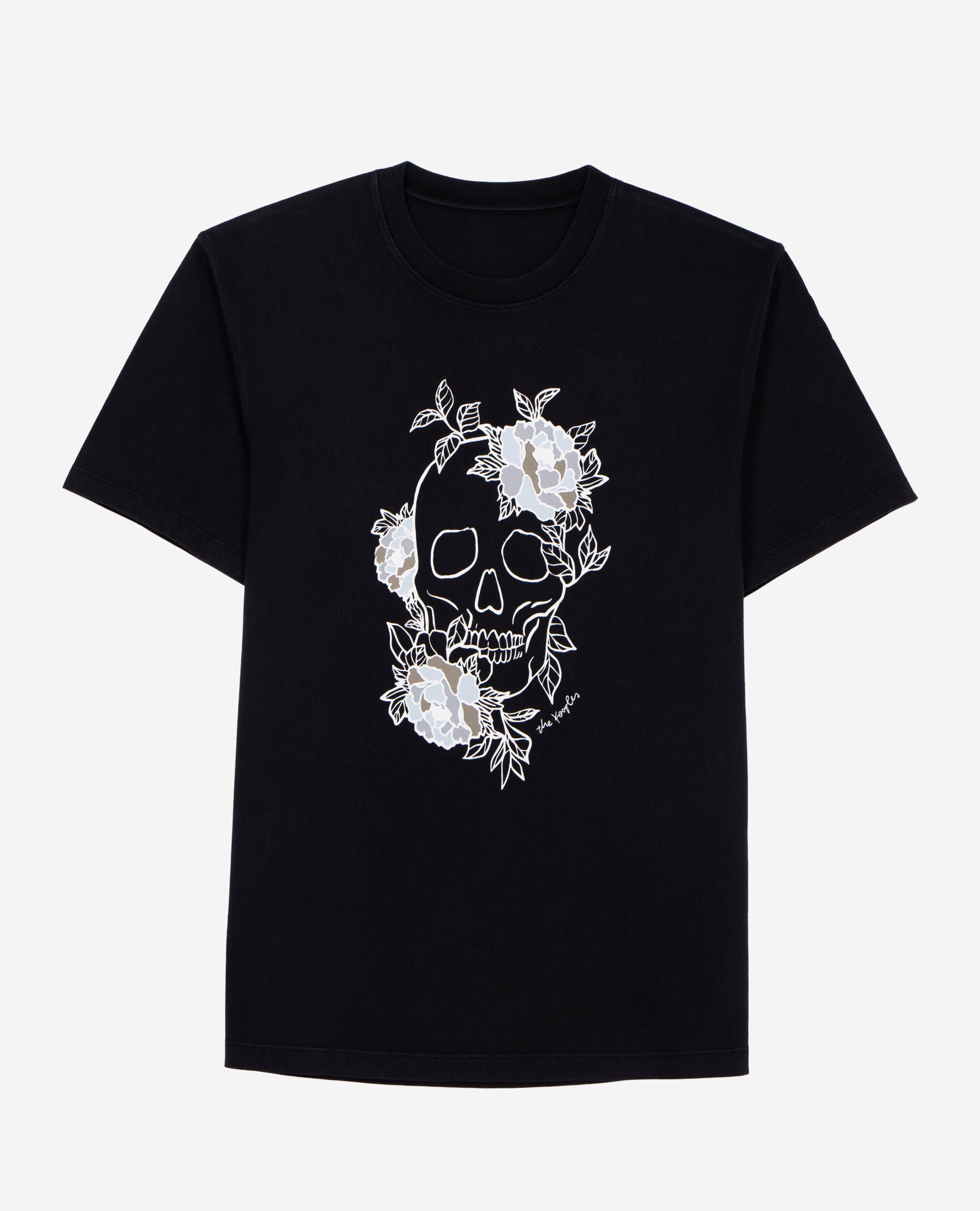 Men's black t-shirt with Flower skull serigraphy, BLACK WASHED, hi-res image number null