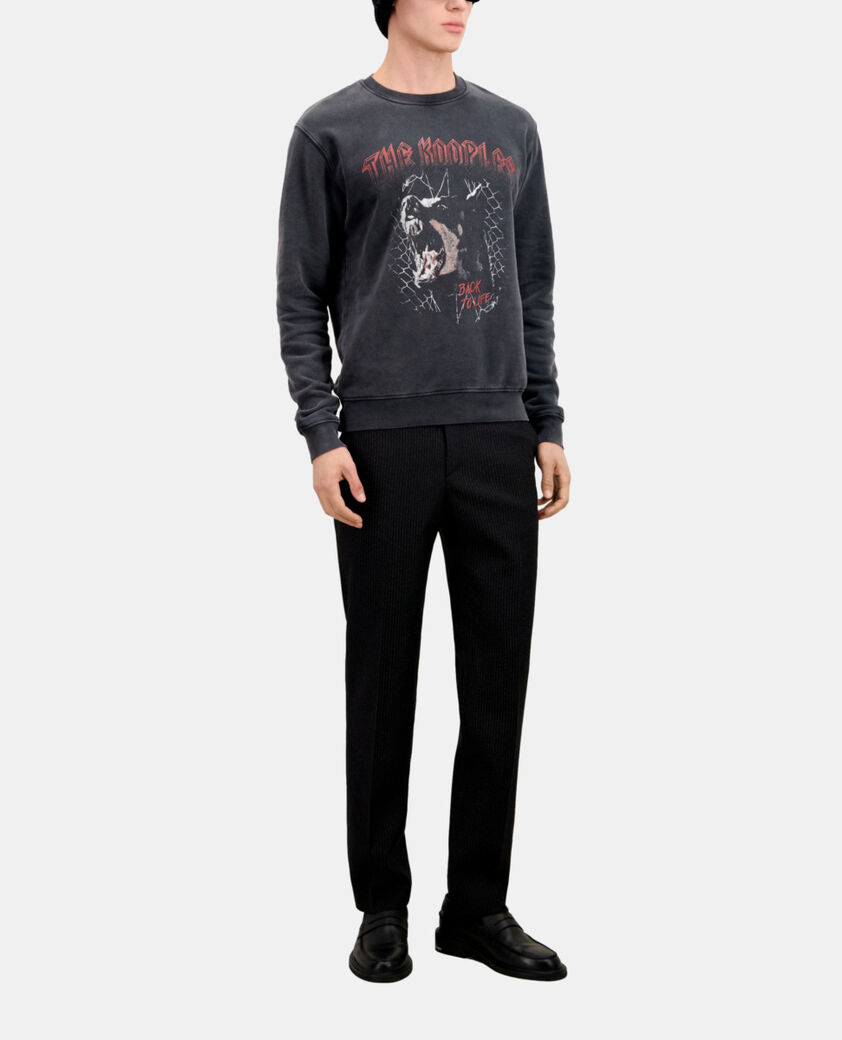 The Kooples HERREN BLACK WASHED herren schwarzes sweatshirt mit barking-dog-siebdruck
