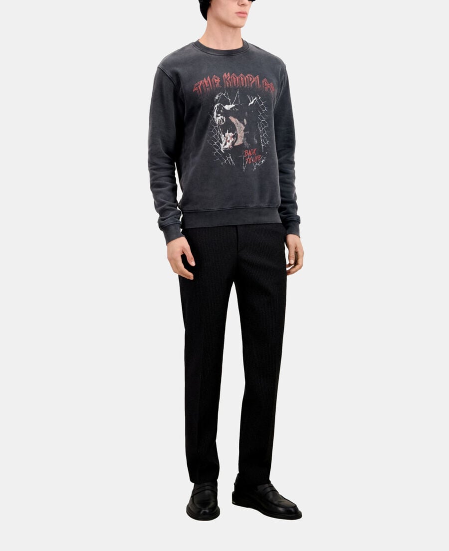 The Kooples MEN BLACK WASHED men's black sweatshirt with barking dog serigraphy