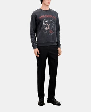 The Kooples MEN BLACK WASHED men's black sweatshirt with barking dog serigraphy