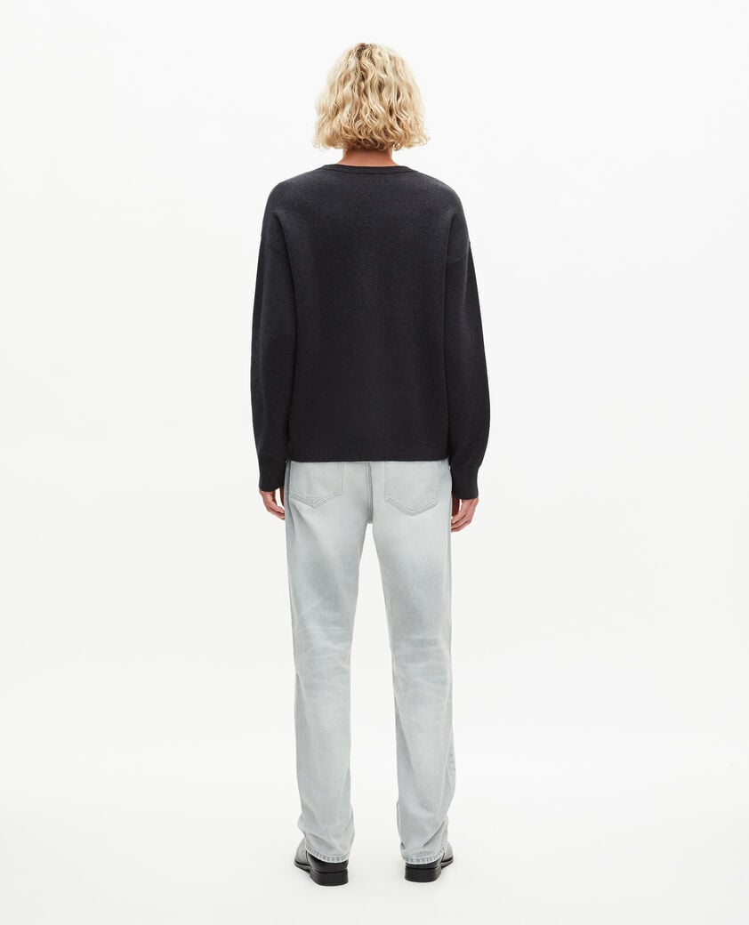 The Kooples HERREN DARK GREY MELANGE grauer doppelseitiger wollpullover mit rundhalsausschnitt