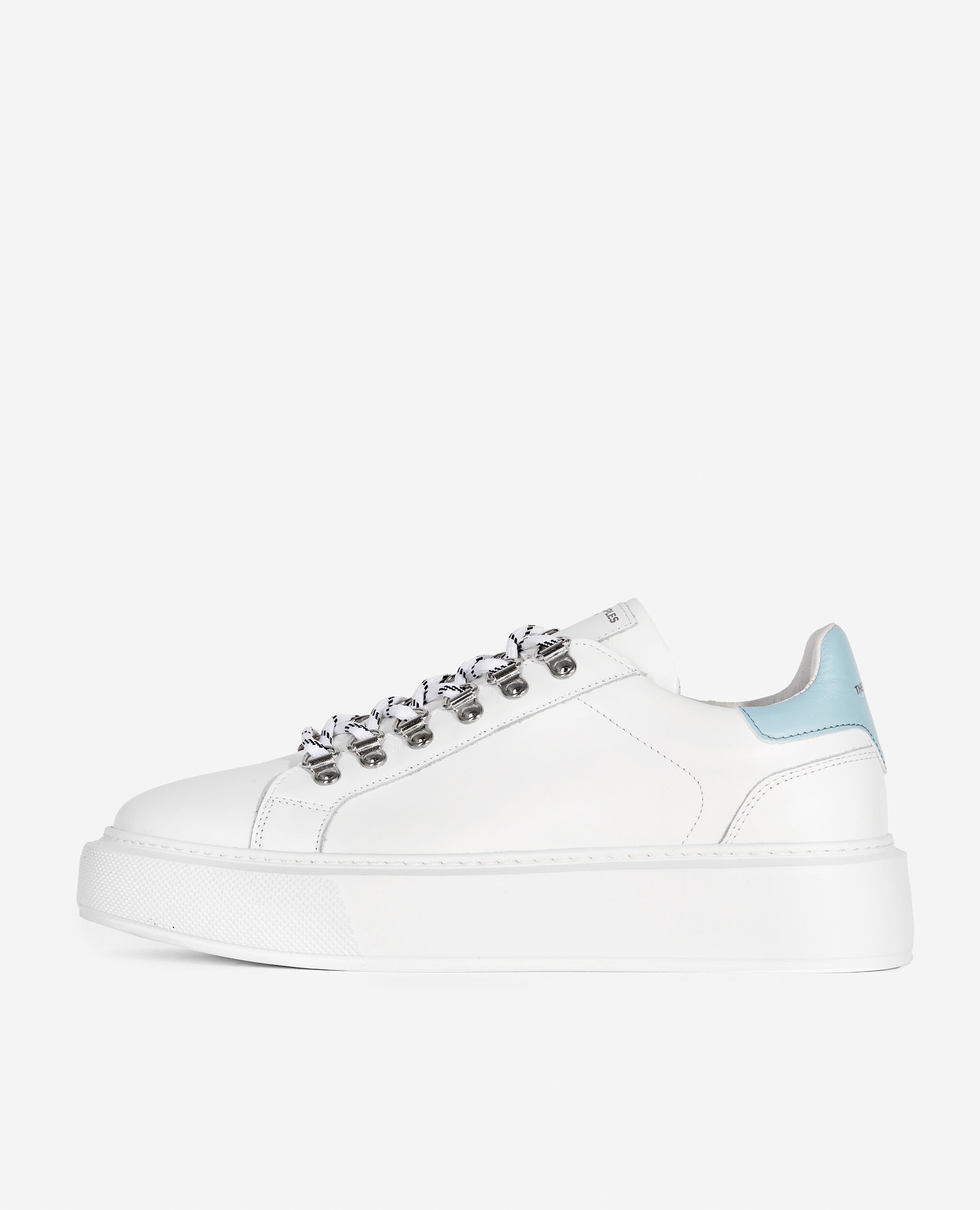 White smooth leather sneakers with detail, WHITE / SKY BLUE, hi-res image number null