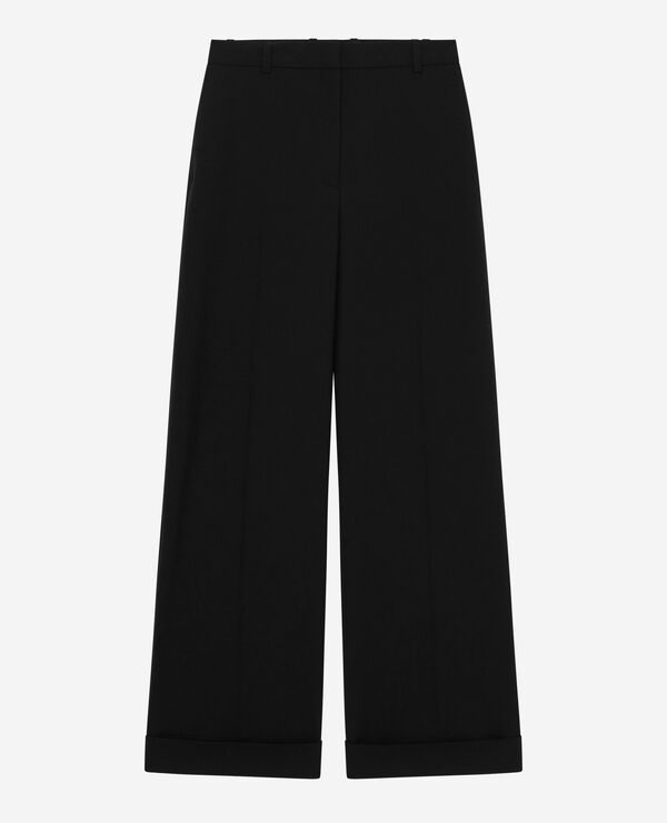 The Kooples FEMME BLACK pantalon large en laine avec revers noir