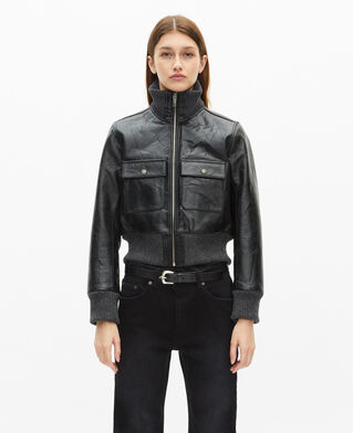 The Kooples F BLACK black distressed leather cropped jacket