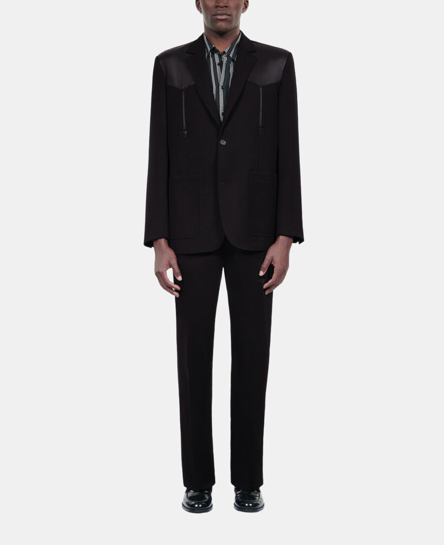 The Kooples HOMME BLACK veste en laine avec d&eacute;tails en cuir noire