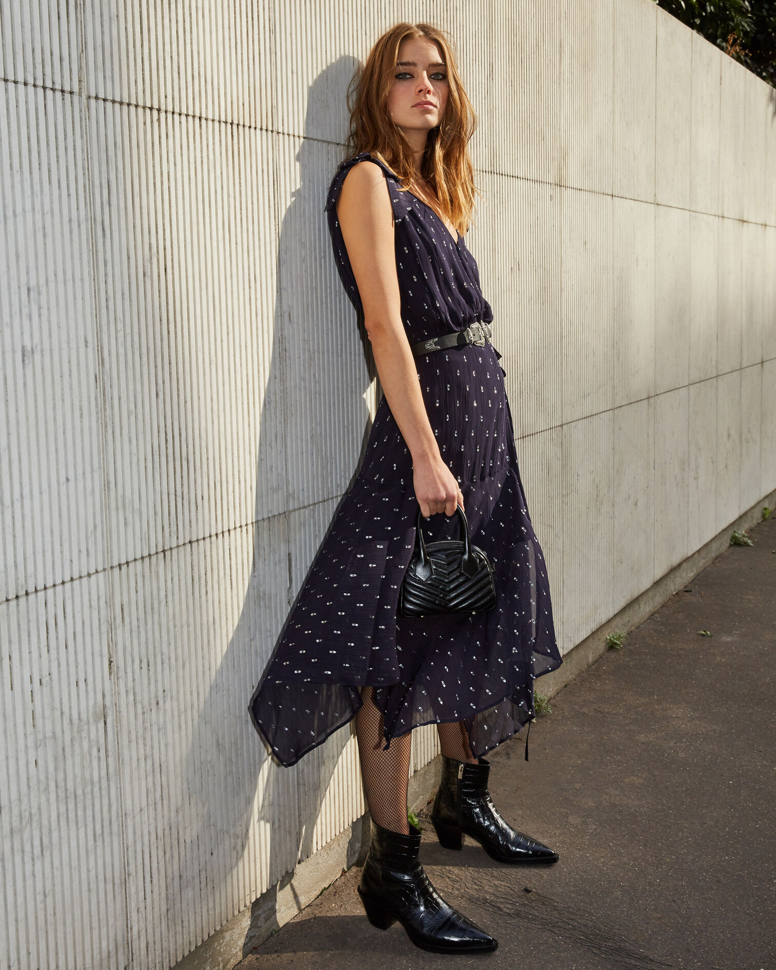 Polka-dot long wrap dress, NAVY, hi-res image number null