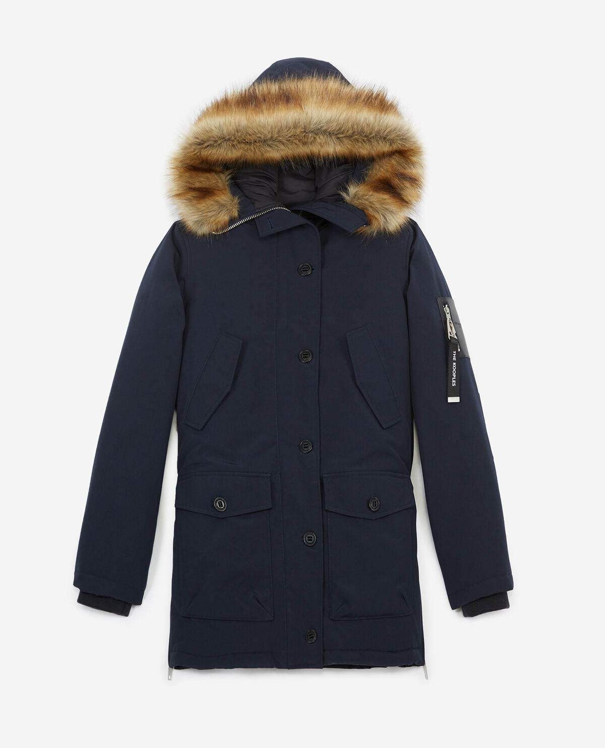Long navy blue nylon parka with hood The Kooples