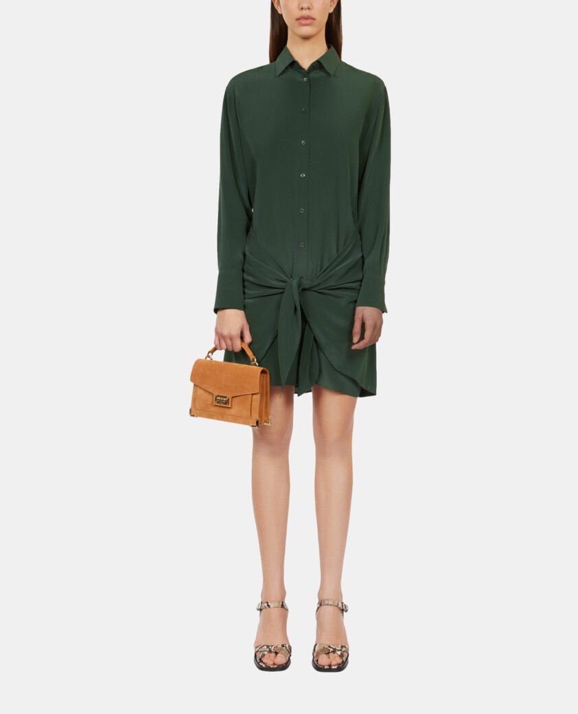 The Kooples FEMME WOOD KAKI robe chemise courte en soie avec nœud verte