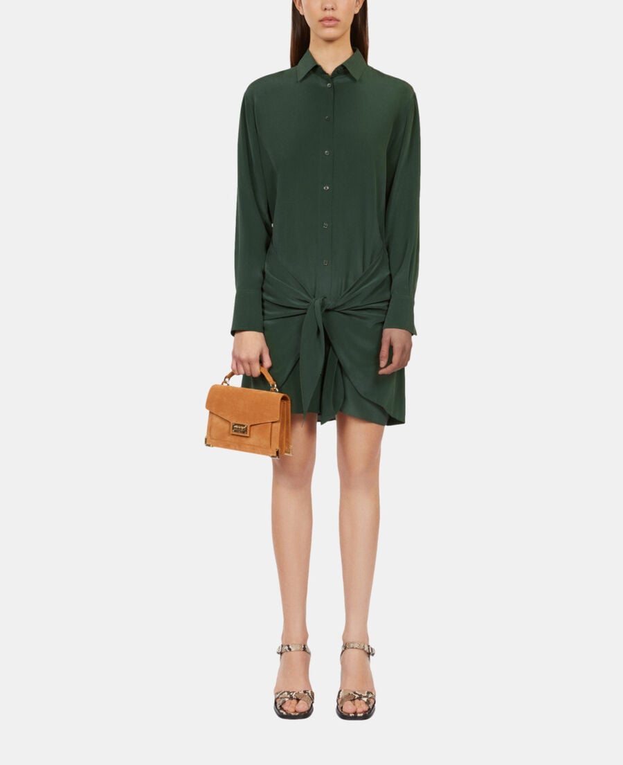 The Kooples WOMEN WOOD KAKI short green shirt dress with bow