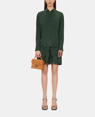 The Kooples WOMEN WOOD KAKI short green shirt dress with bow
