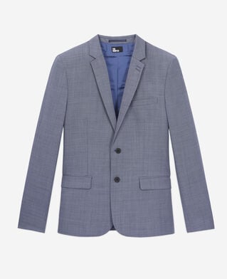 The Kooples H LIGHT BLUE blue and grey checkered wool suit blazer