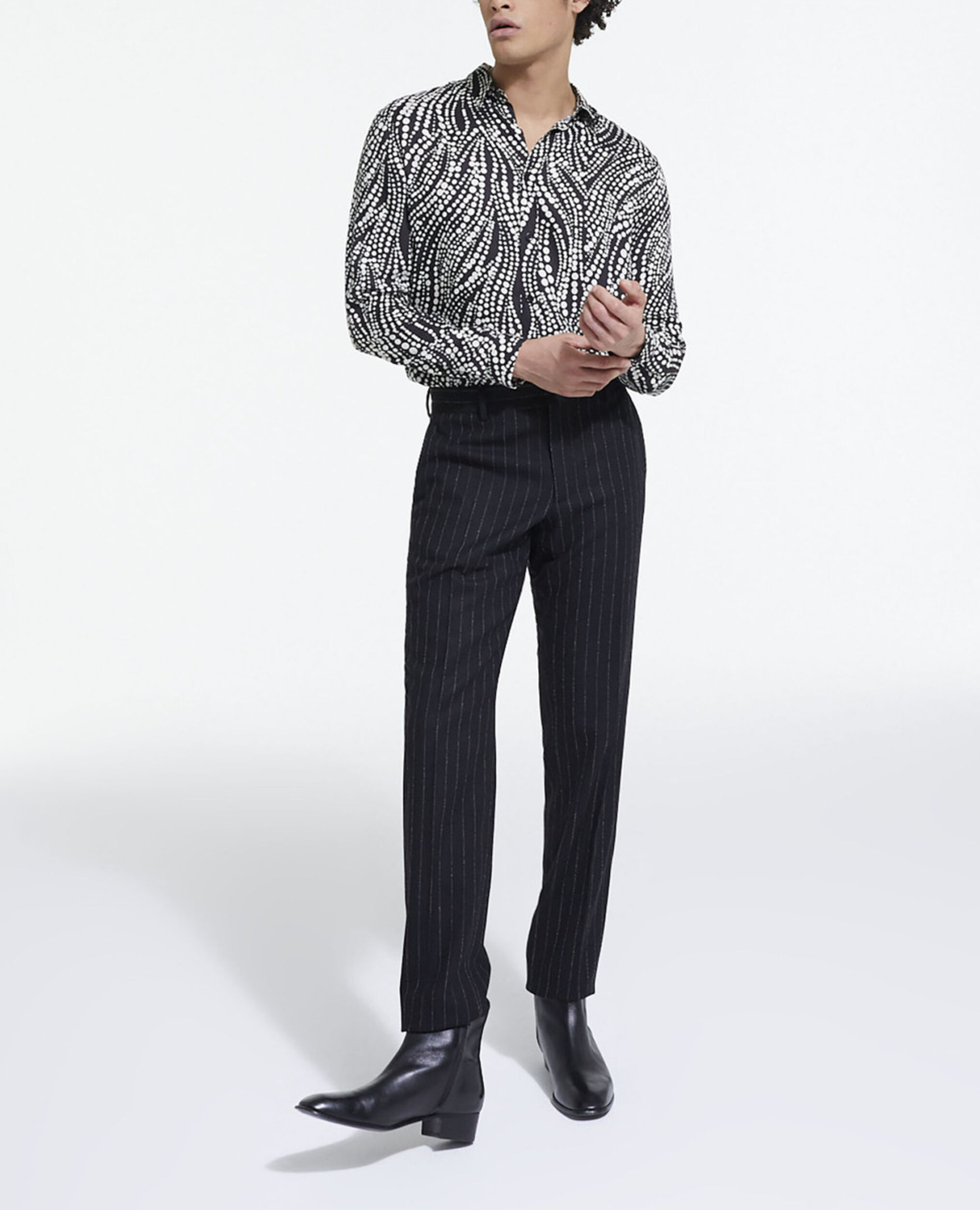 Chemise col classique imprimée, BLACK WHITE, hi-res image number null