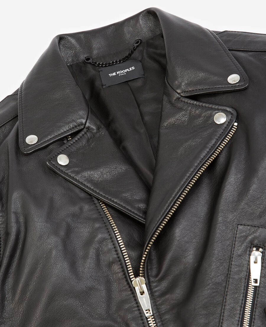 Leather black biker jacket w/epaulettes The Kooples
