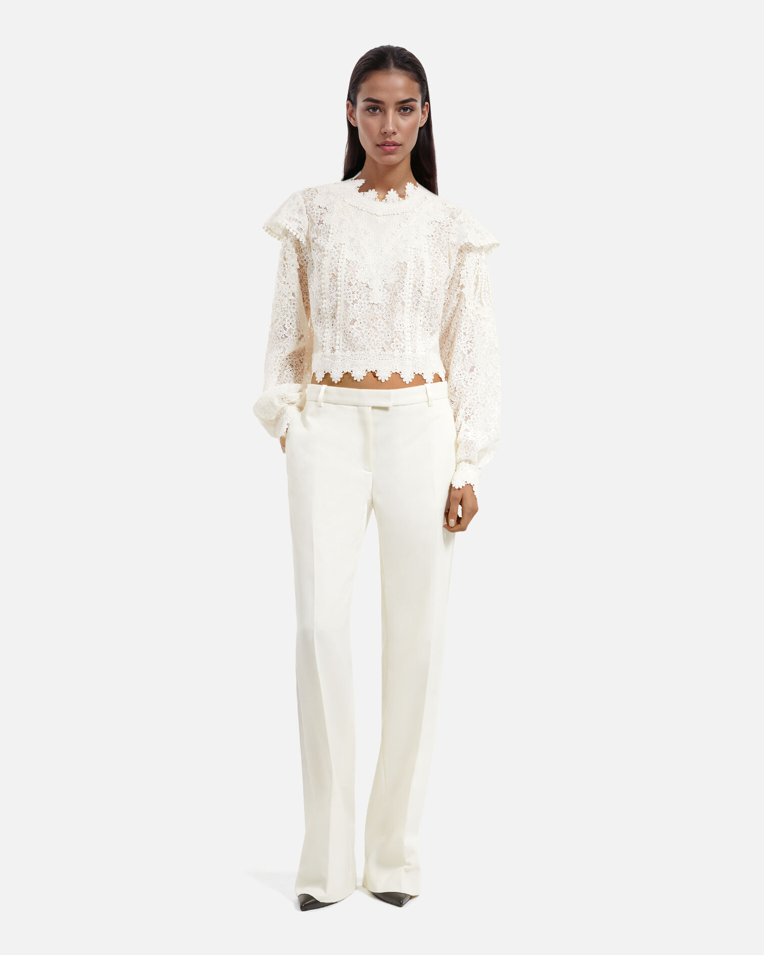Ecru wide-leg tuxedo pants, ECRU, hi-res image number null