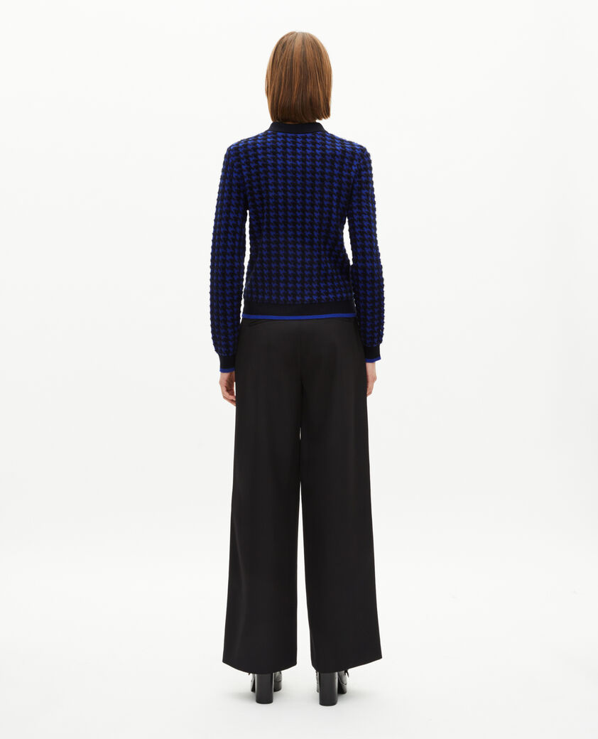 The Kooples FEMME BLACK NAVY pull col polo en pied de poule en laine mélangée bleu