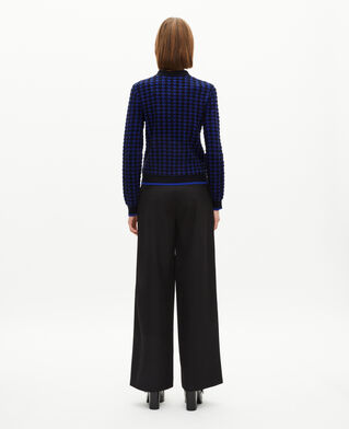 The Kooples F BLACK NAVY blue wool blend houndstooth polo neck sweater