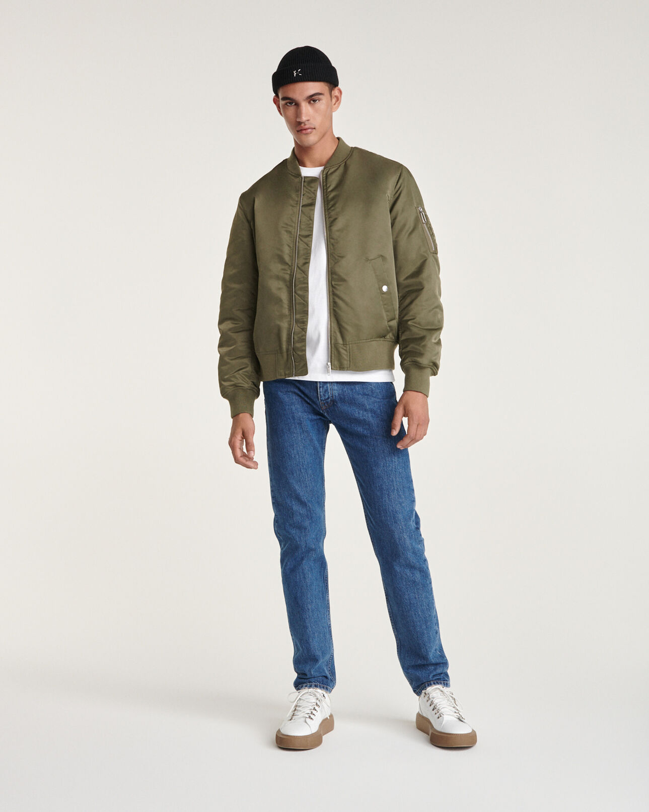 The Kooples MEN KAKI khaki bomber jacket with orange lining