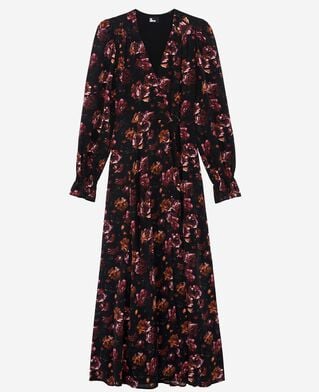 The Kooples F BLACK - RED burgundy silk blend floral print long dress