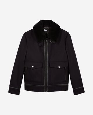 The Kooples H NAVY navy wool jacket with sherpa collar