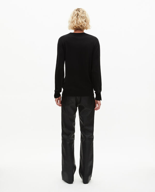 The Kooples HOMME BLACK pull col rond en laine mérinos noir