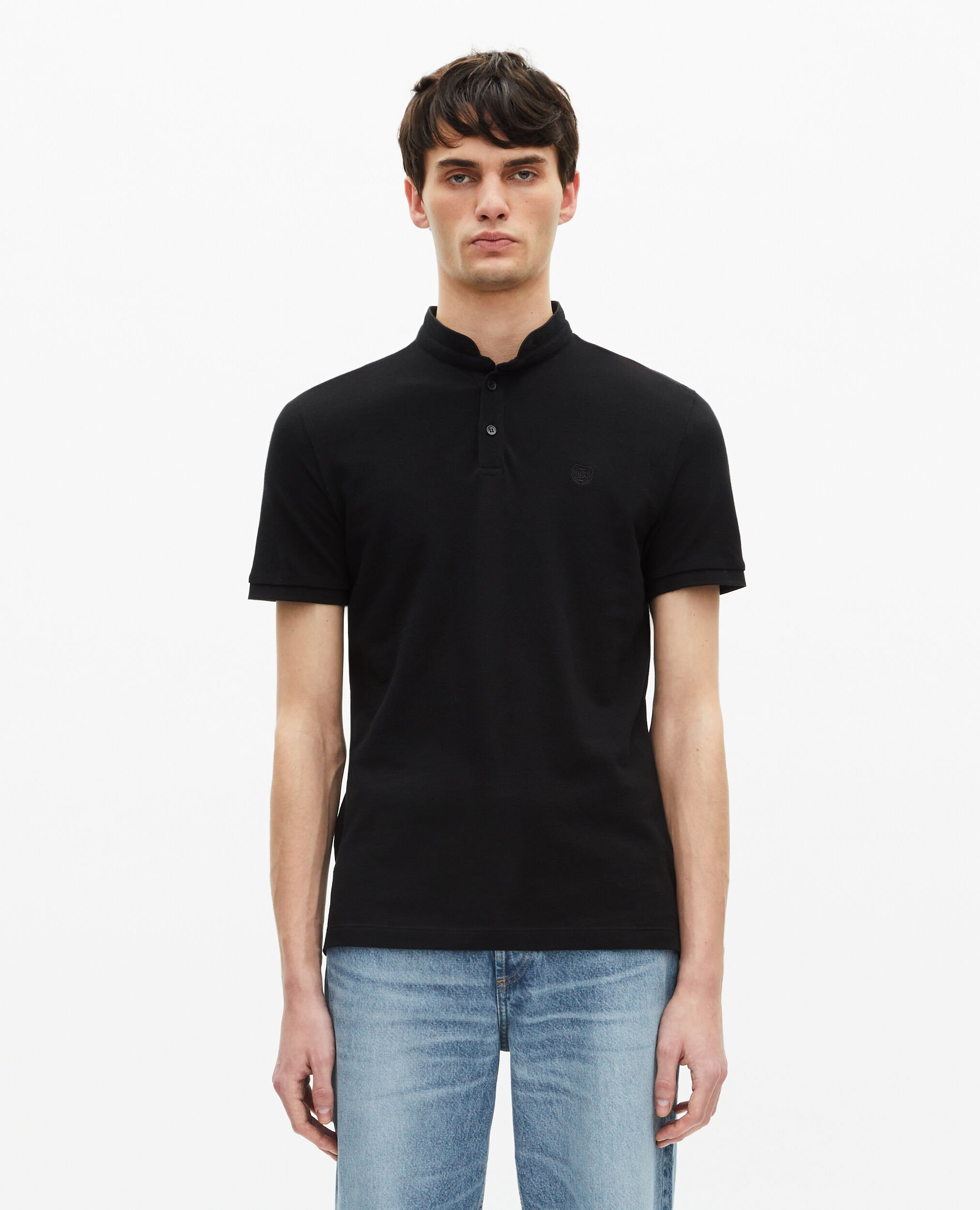 Black cotton polo t-shirt, BLACK, hi-res image number null