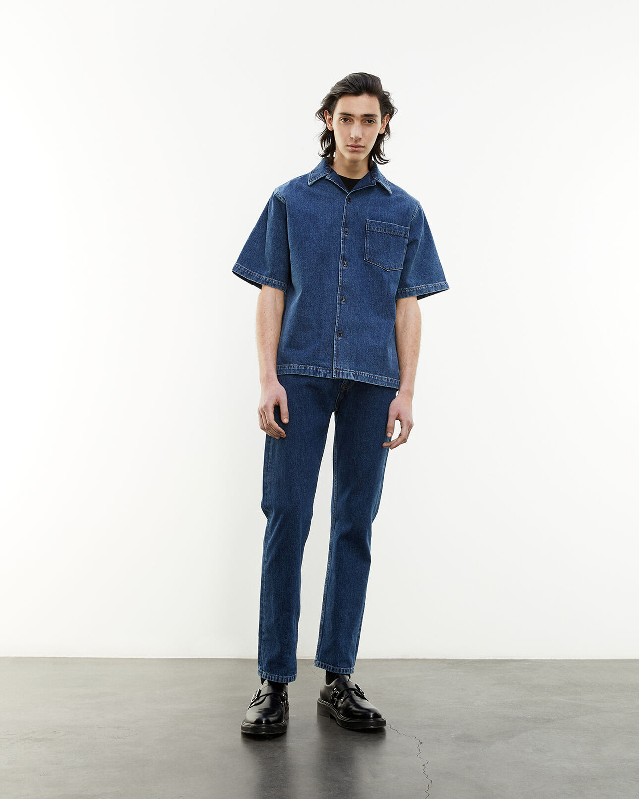 The Kooples MEN BLEU INDIGO blue denim shirt with pockets