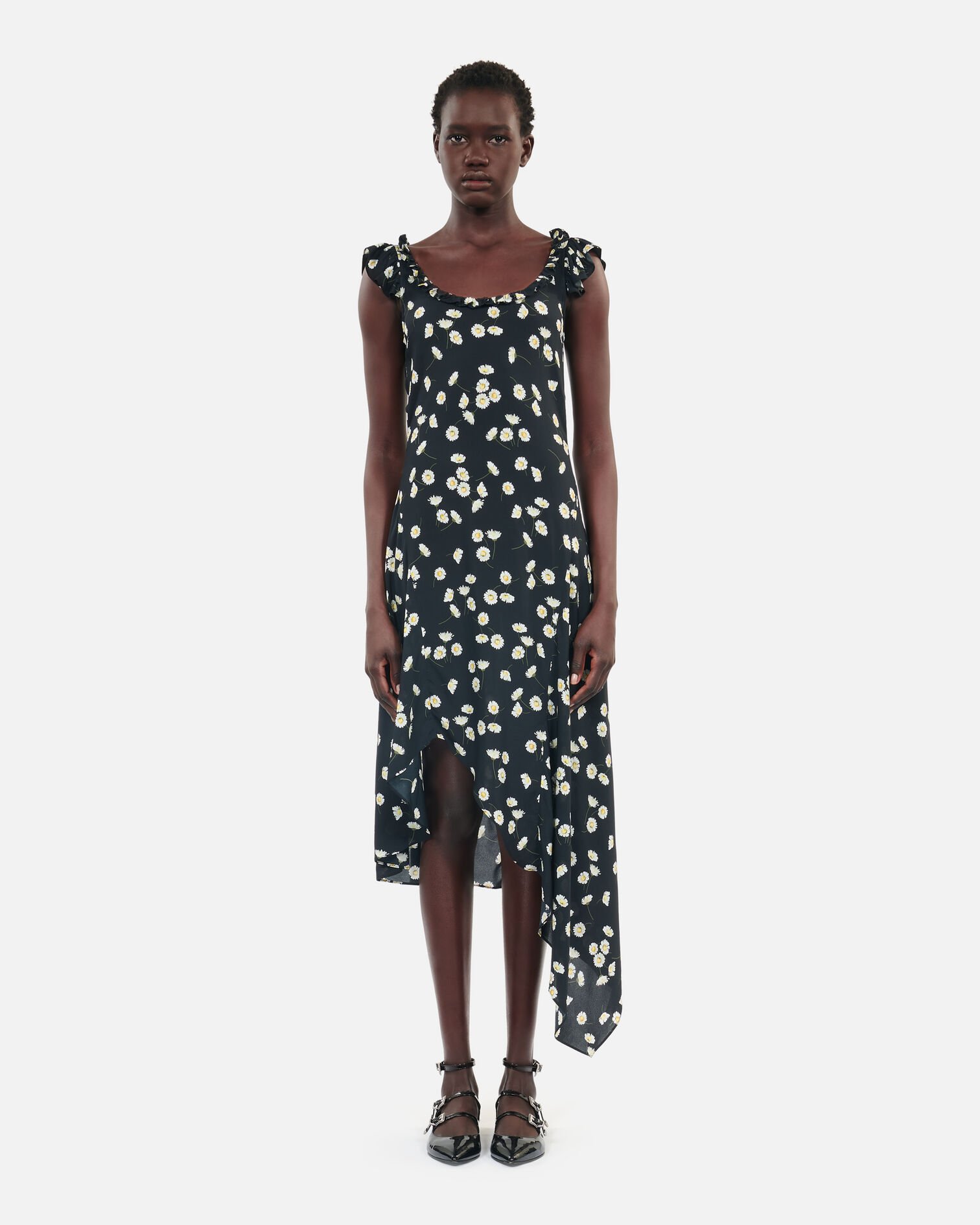 Robe longue avec imprimé fleuri, BLACK WHITE, hi-res image number null