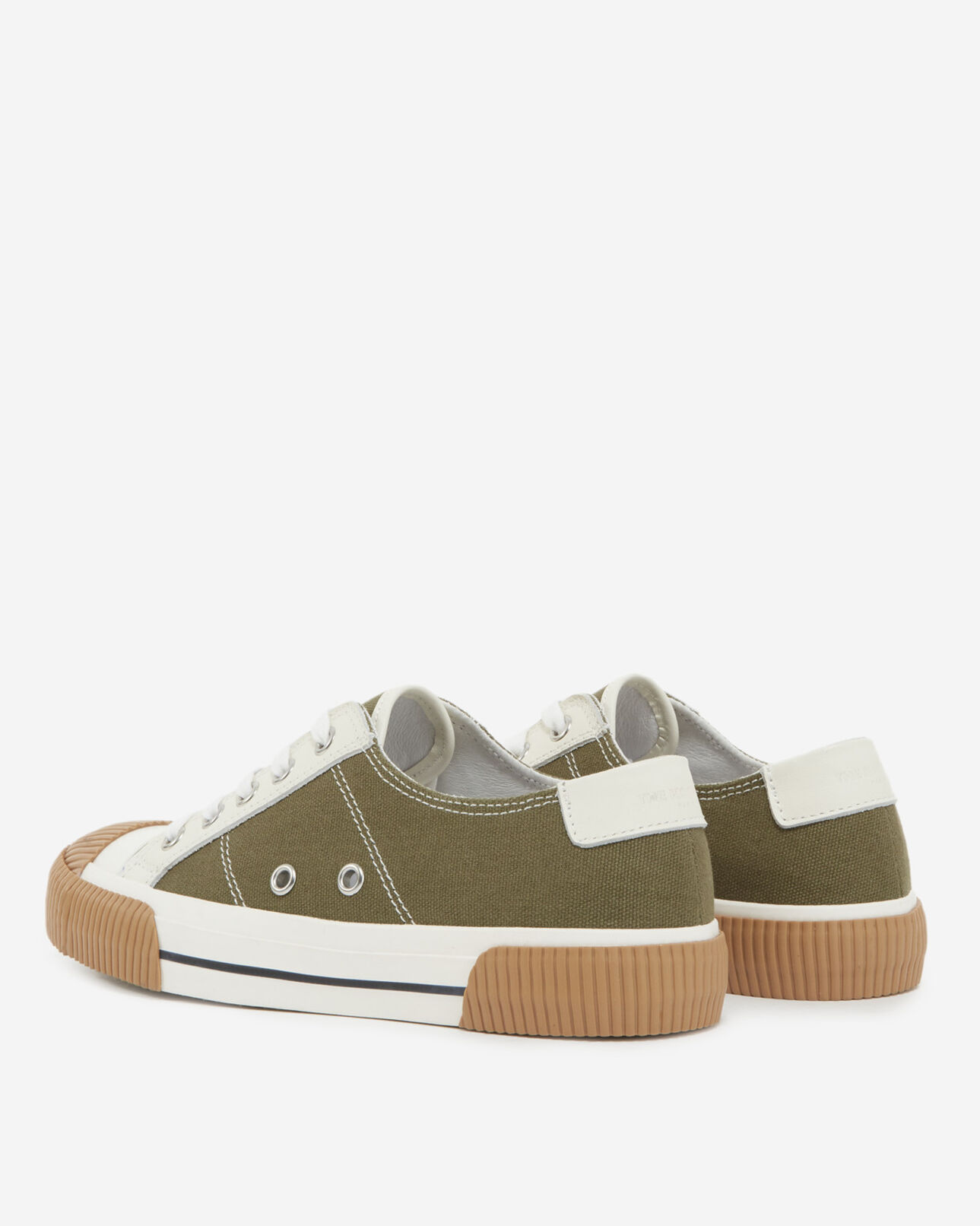The Kooples MIXTE KAKI baskets basses kaki toile détails cuir
