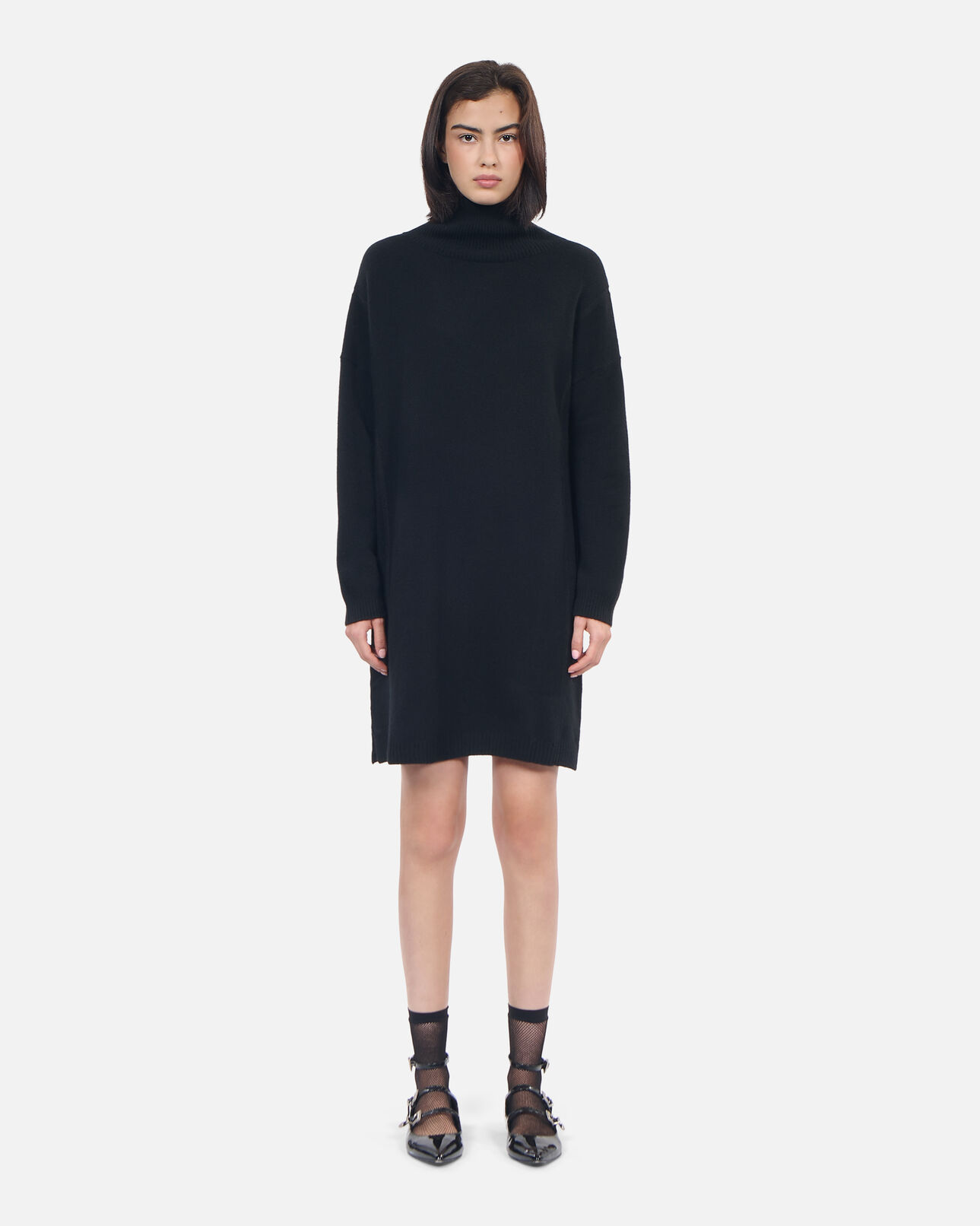 The Kooples FEMME BLACK robe pull courte en cachemire noir